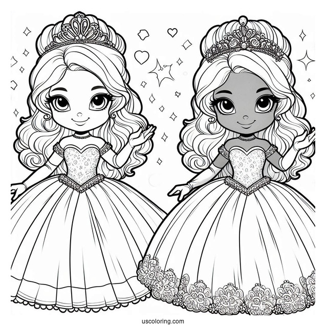 Cute Princess Coloring Page In Ball Gown And Gloves