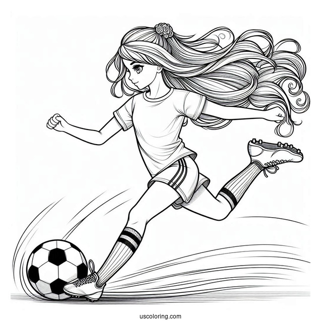 Girl Soccer Player Kicking Ball