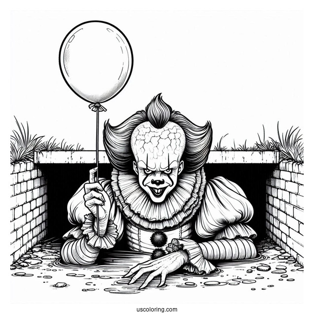 Evil Pennywise In The Sewers Holding A Balloon