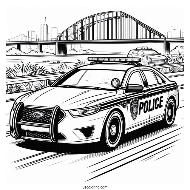 Fast Police Car On Highway To Color