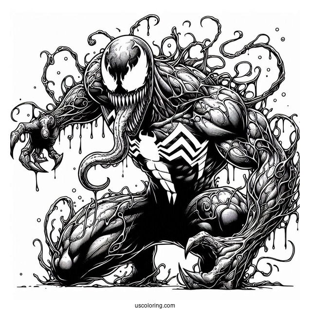 Detailed Carnage Coloring Page In Front Of Venom