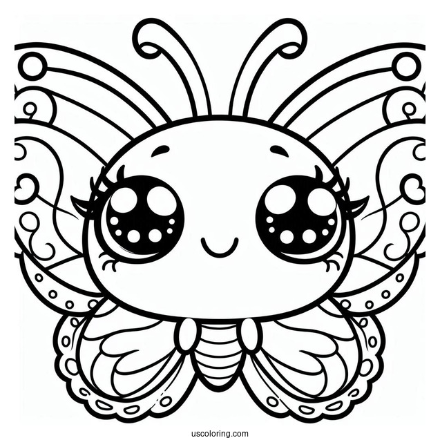 Coloring Sheet of Smiling Cartoon Butterfly
