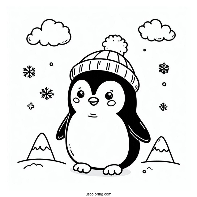 Cute Happy Penguin Coloring In For Preschoolers