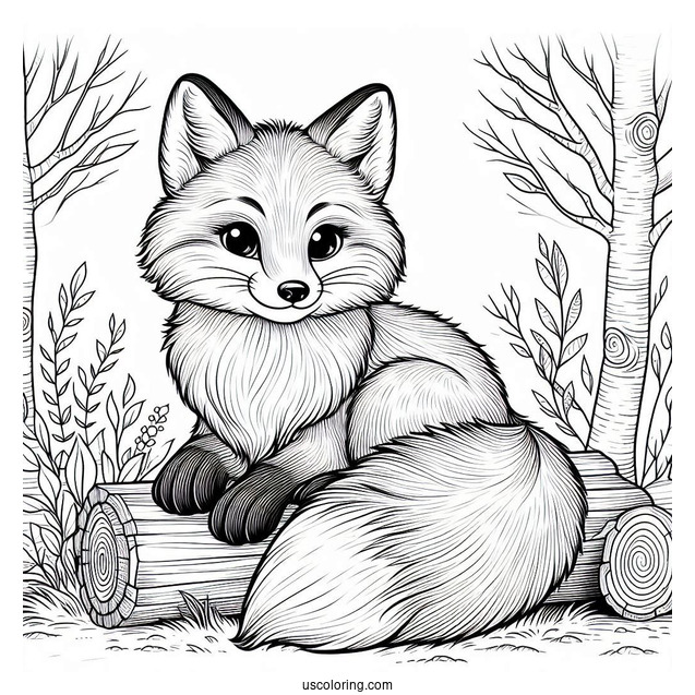 Adult Fox Coloring Page Sitting On Wood