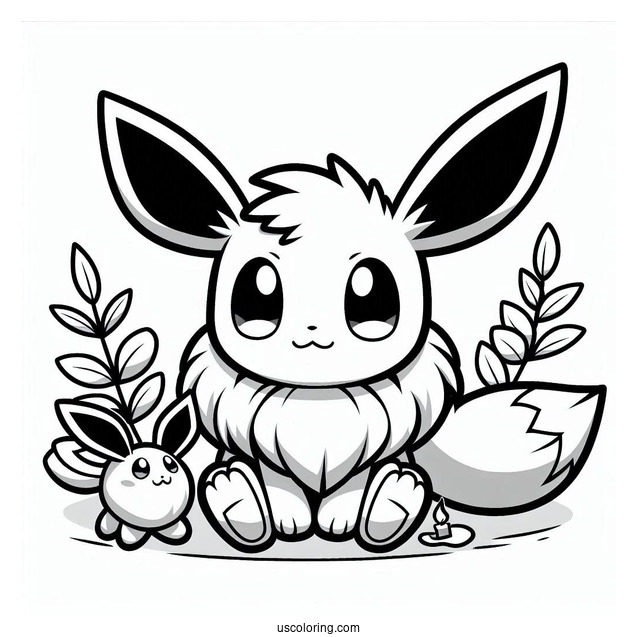 Coloring Page Of Little Eevee Playing With Gengar
