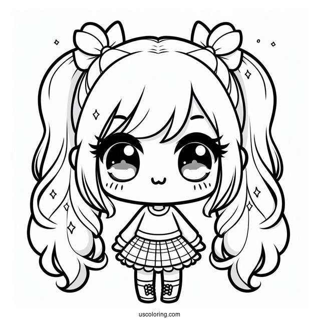 Kawaii Chibi Girl In Pigtails Coloring Sheet
