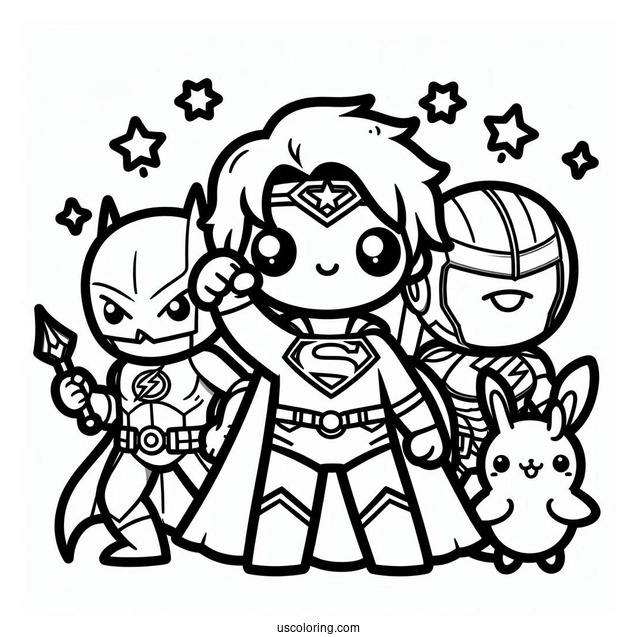 Easy Kawaii Justice League Coloring Page For Preschoolers