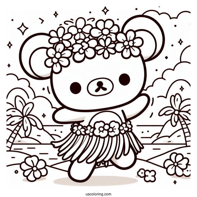 Rilakkuma Coloring Page Of Chairokoguma Hula Dancing