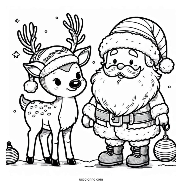 Coloring Sheet Of Santa And Rudolph