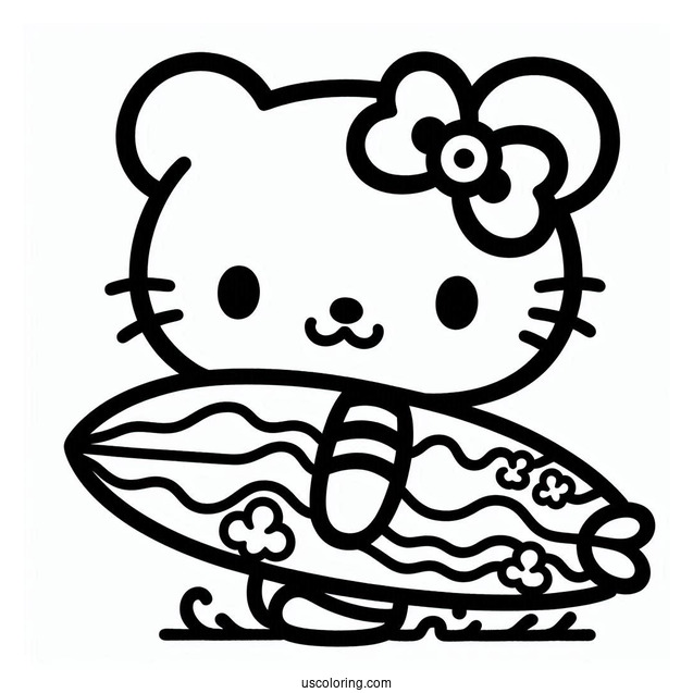 Sanrio Coloring Pages Of Kuromi Holding Surfboard