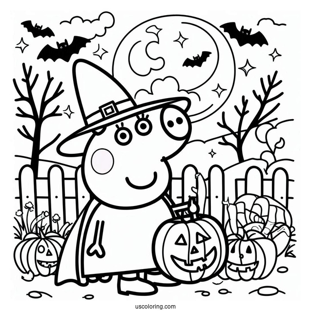 Peppa Pig Halloween Themed Coloring Page