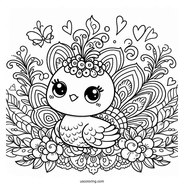 Kawaii Peacock Coloring Sheet