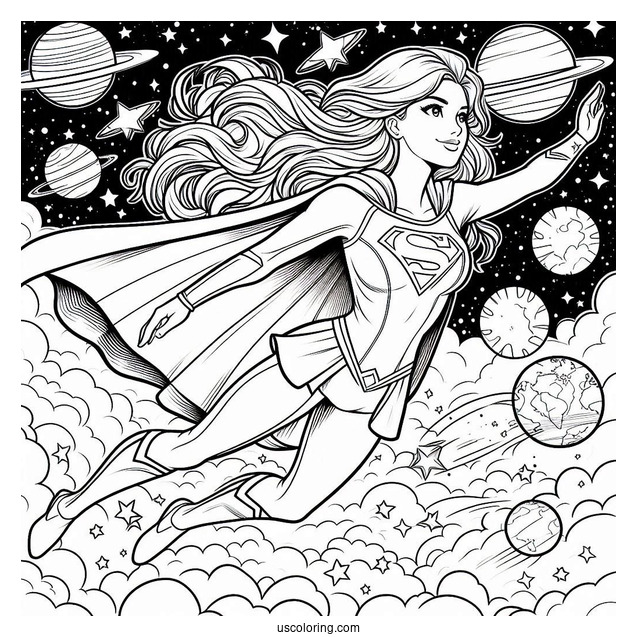 Supergirl Coloring Page Flying In Outerspace