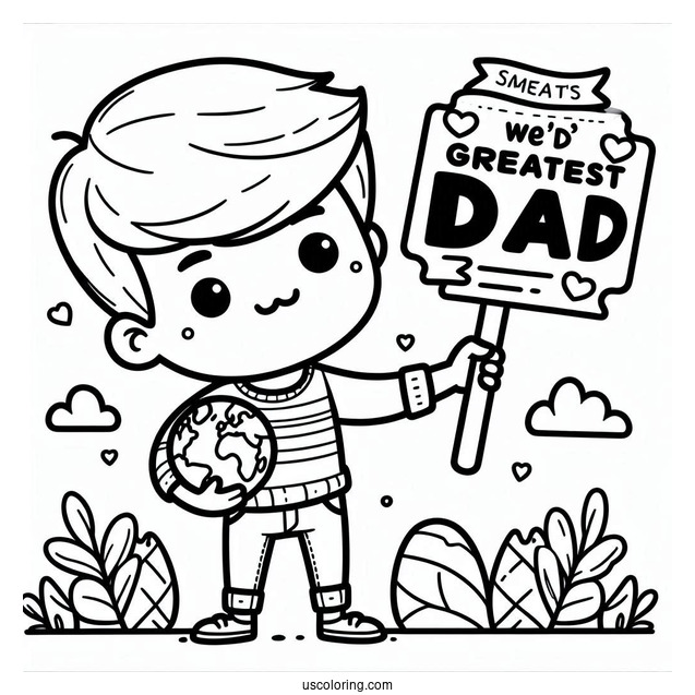 Father's Day Coloring Page Of Cartoon Father Holding World s Greatest Dad Sign