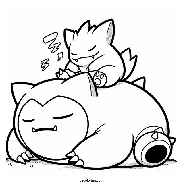 Gengar Sleeping On Top Of Snorlax Coloring Page