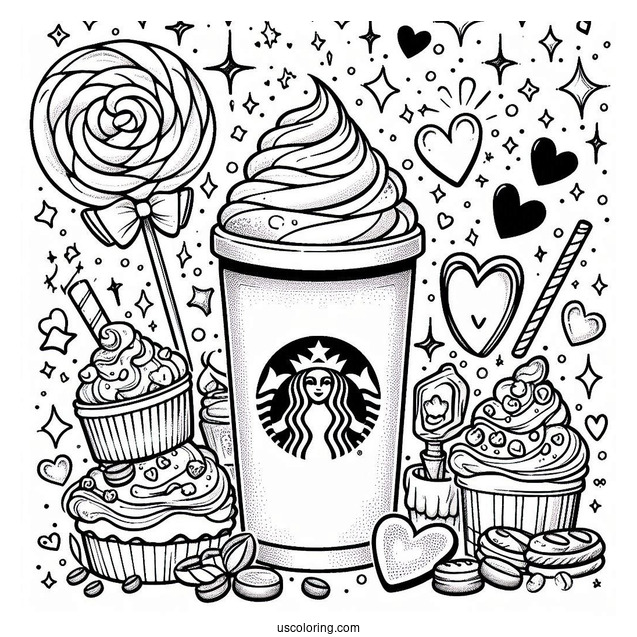 Cute Overflowing Starbucks Coloring Page Coffee With Hearts And Sparkles