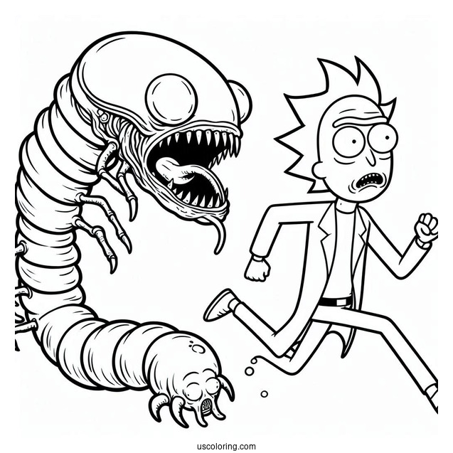 Rick And Morty Running From Alien Worm