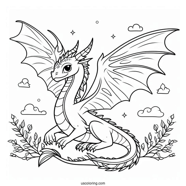 Simple Outline Of a Dragon To Color For Kids