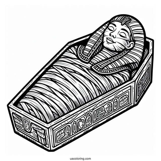 Realistic Egyptian Mummy Coloring Page Stone Coffin