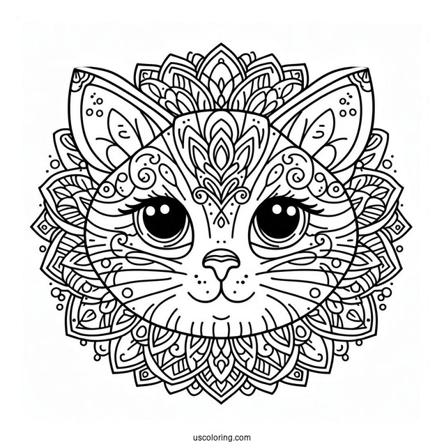 Cat Face Mandala Coloring In