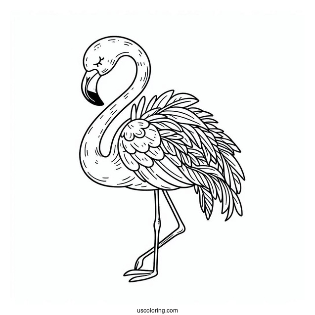 Coloring Page Of a Tropical Themed Flamingo