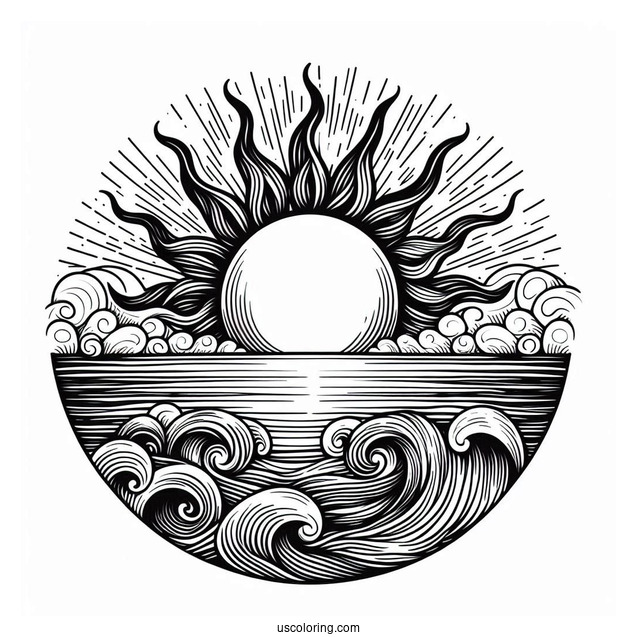 Sun Shining Over The Ocean To Color