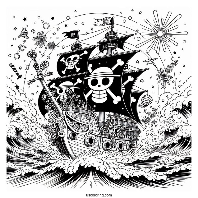 Detailed One Piece Coloring Page Of Going Merry Pirate Ship