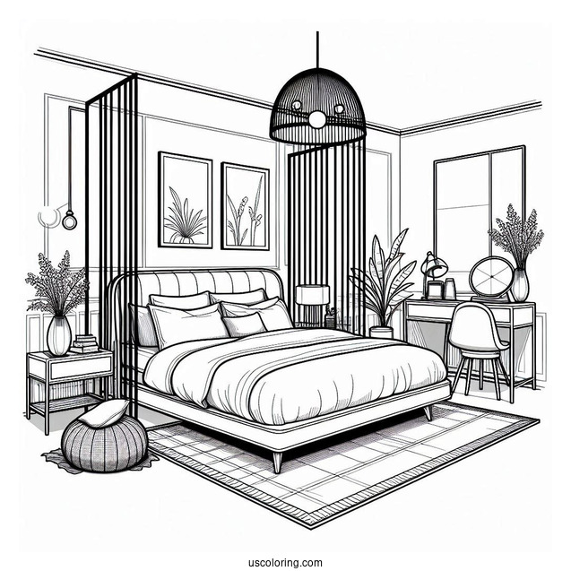 Sleek Modern Bedroom Coloring Page