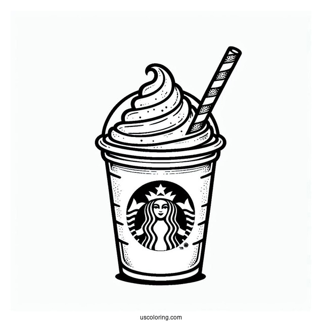 Easy Starbucks Coloring Page Of Frappe With Straw Outline For Kids