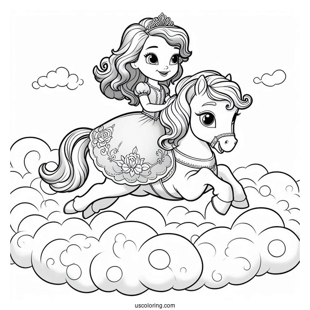 Sofia The First Coloring Page Riding Skye In The Clouds
