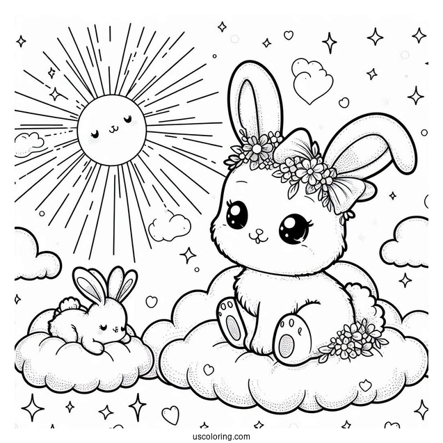Sunny Bunnies Coloring Page Of Adorable Shiny In The Clouds