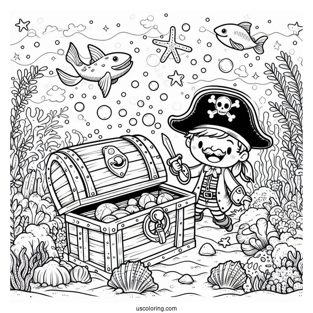 Pirate Coloring Page Treasure Chest Underwater
