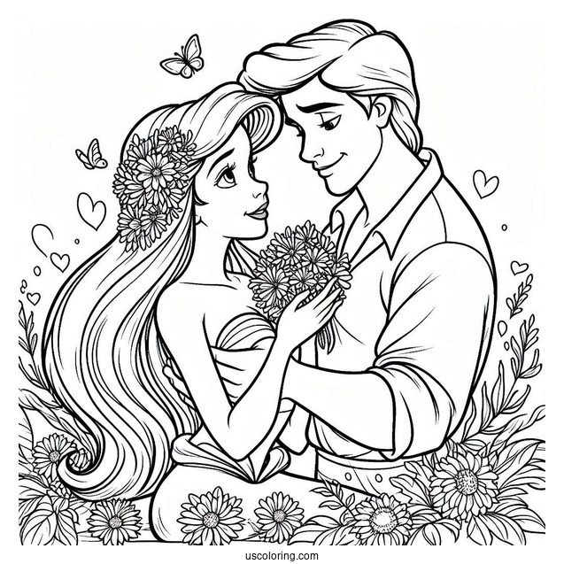 Coloring Sheet Of Ariel And Prince Eric In Love