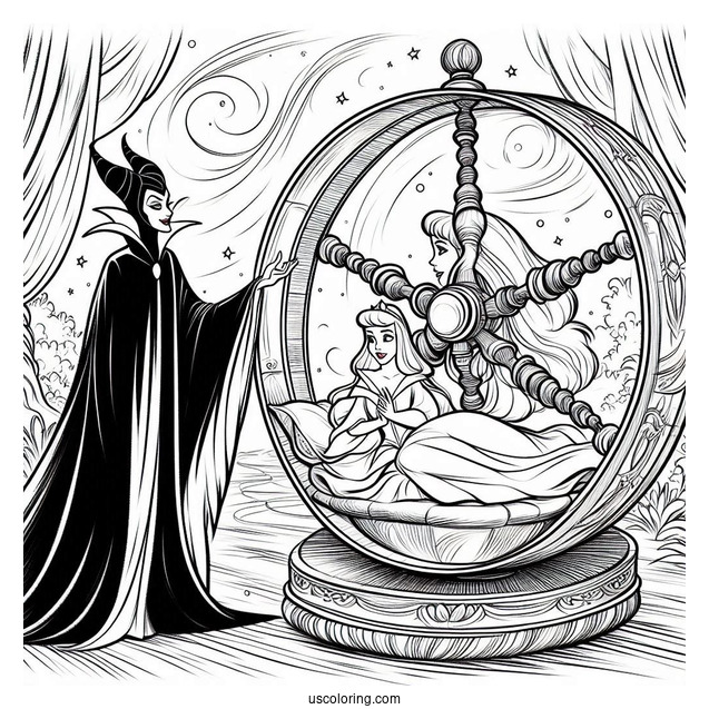 Sleeping Beauty Coloring Page Of Maleficent Guiding Princess Aurora To The Spinning Wheel