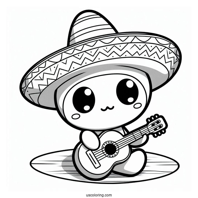 Sombrero Shy Guy Coloring Page Playing Guitar