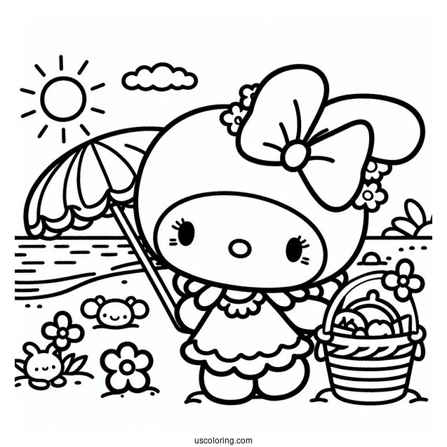 Cute Sanrio Coloring Page My Melody At The Beach
