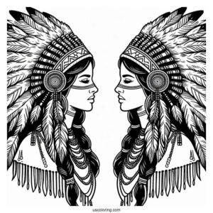 Native American Coloring Page Chief Wearing Headdress And Traditional Clothing Coloring Page