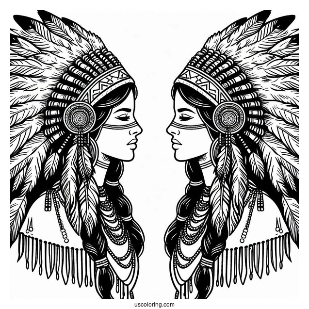Native American Coloring Page Chief Wearing Headdress And Traditional Clothing Coloring Page