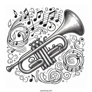 Music Coloring Page Of Realistic Trumpet
