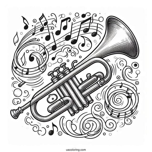 Music Coloring Page Of Realistic Trumpet