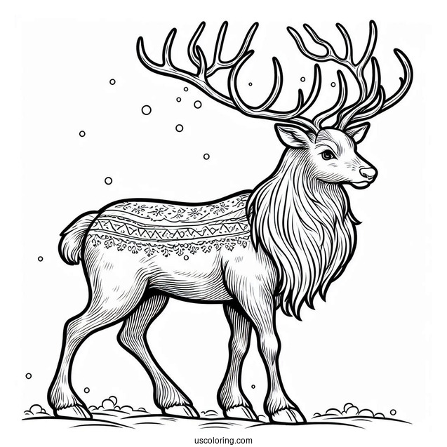Coloring Page Of a Large Male Reindeer During Winter