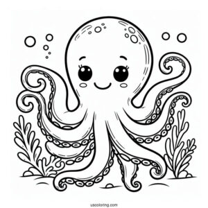 Smiling Cartoon Octopus Coloring Page