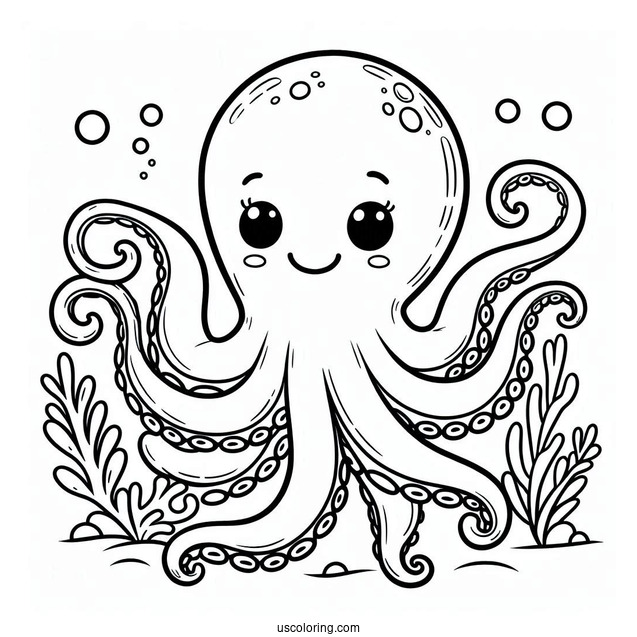 Smiling Cartoon Octopus Coloring Page