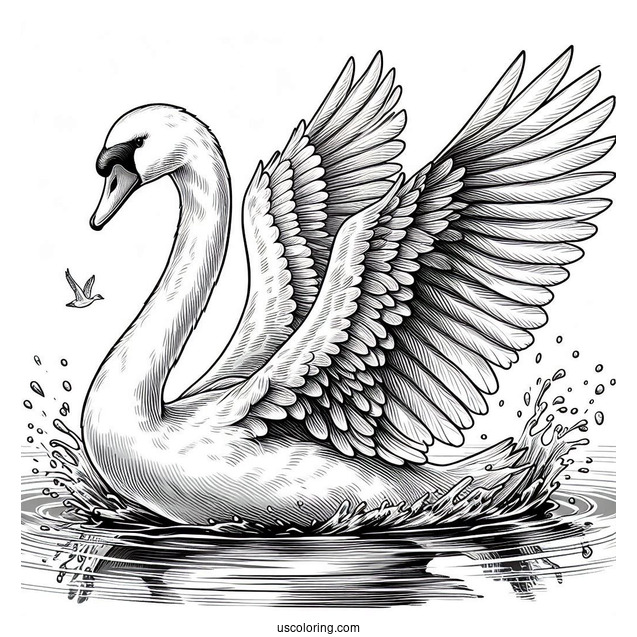 Realistic Adult Swan Coloring Page Slapping Wings In Pond