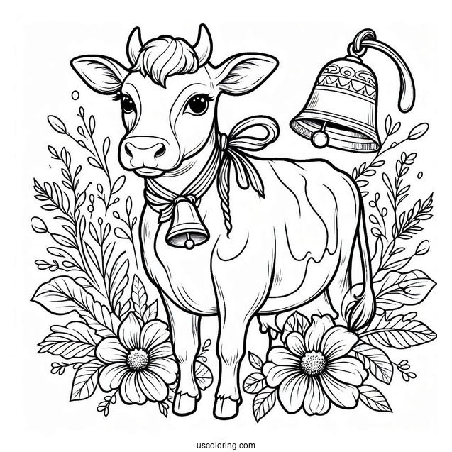 Jersey Cow With Bell Coloring Page