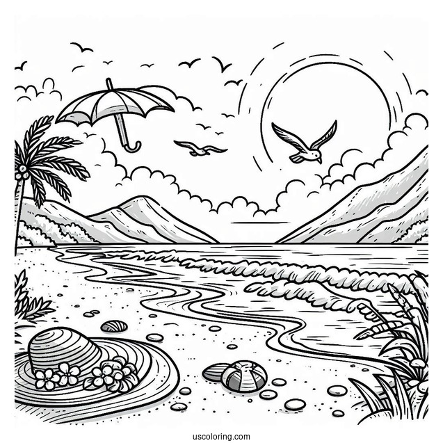Simple Beach Landscape Coloring Sheet