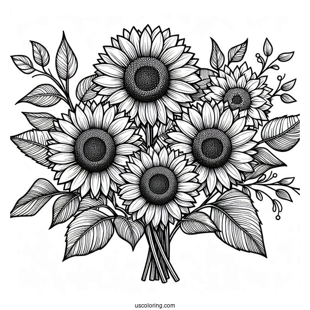 Bouquet Of Sunflowers Coloring In