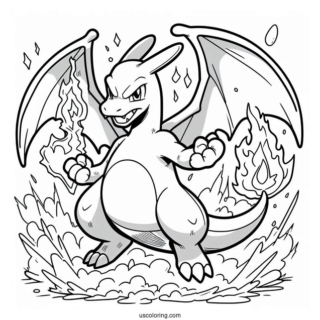 Angry Charizard Coloring In For Preschoolers