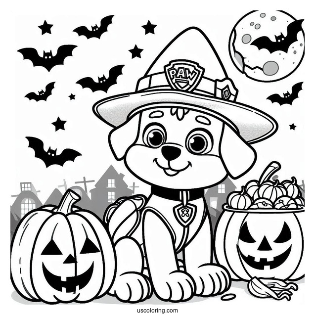 Paw Patrol Halloween Theme Coloring Page