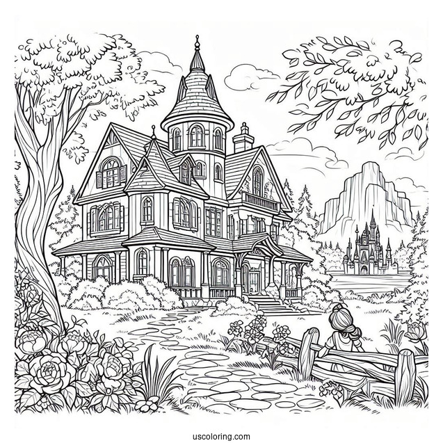 Coloring Sheet Of Belle In The Village